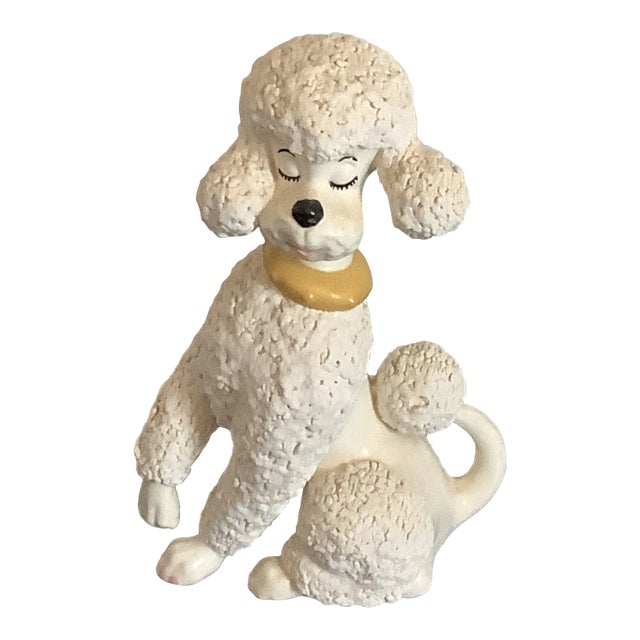 Vintage Large Ceramic French Poodle With Collar Figurine Statue For Sale