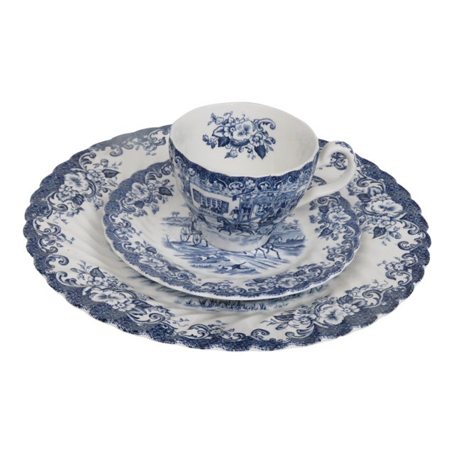 Late 20th Century Johnson Brothers Coaching Scenes Cup Saucer 3pc Made in England Ironstone 4804b For Sale