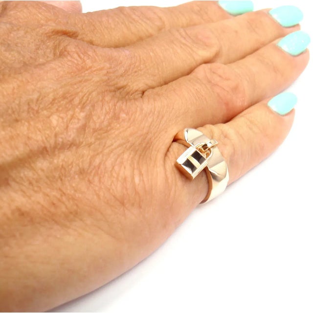 Hermes 18k Rose Gold Collier De Chien Lock Band Ring Size 49