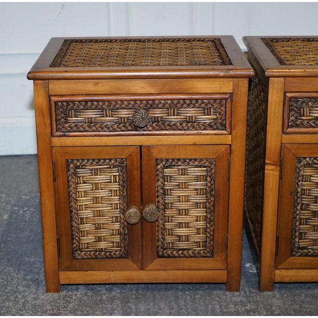 Vintage Rattan Bedside Tables with Drawer, Set of 2 For Sale - Image 12 of 15