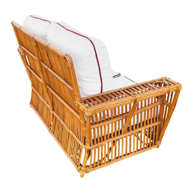 1990s Art Deco Style "Presidents" Stick Reed Rattan 2-Seat Settee Sofa For Sale In Los Angeles - Image 6 of 6