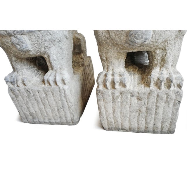 Old Mongolian Stone Foo Dog Statues - Pair For Sale - Image 11 of 12