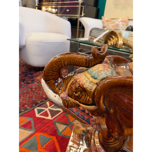 Figurative Vintage Elephant Heavy Ceramic Pottery Garden Stool / Side Table For Sale - Image 3 of 7