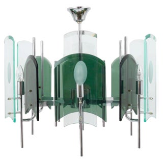 Large Italian Glass Chandelier in the style of Fontana Arte, 1960s For Sale
