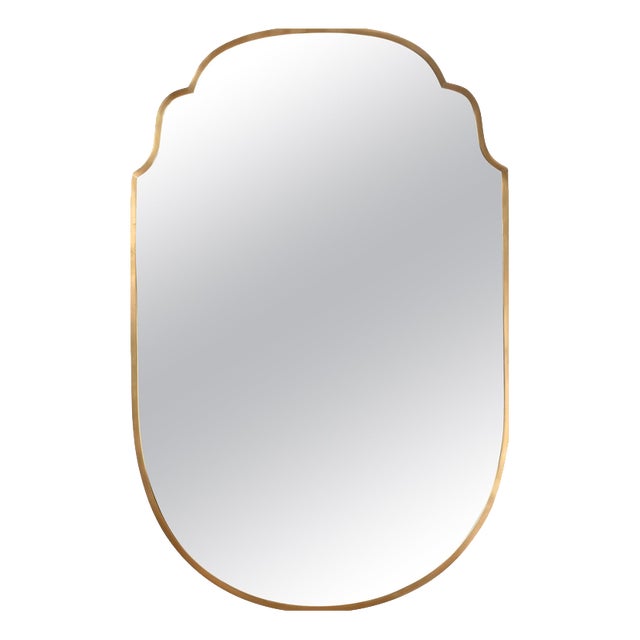 Large Shield-Shaped Brass Mirror attributed to Gio Ponti, Italy, 1950s For Sale
