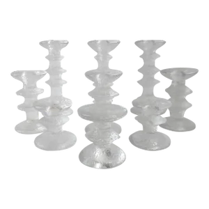 Vintage C.1970's I'ttala Timo Sarpaneva(Design) -"Festivo" Crystal Textured Candle Holders - Set of 9