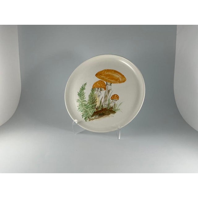 Vintage Hand-Painted Mushroom Plate Set of 9 Italian Ceramic Art, 1970, Set of 9 For Sale - Image 4 of 18