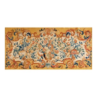 1700s Ivory Yellow Floral Antique French Tapestry Rug 3' X 6' Flatweave Wool Silk Carpet For Sale