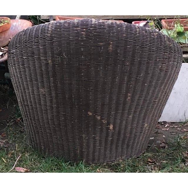 Vintage Brown Wicker Barrel Chair Style of Isamu Kenmochi Damage to Wicker and Paint For Sale - Image 4 of 4