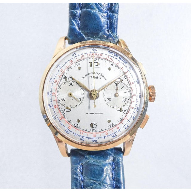 Chronograph Wristwatch in Landeron 48 Movement and 18k Gold Case, Switzerland For Sale - Image 16 of 18