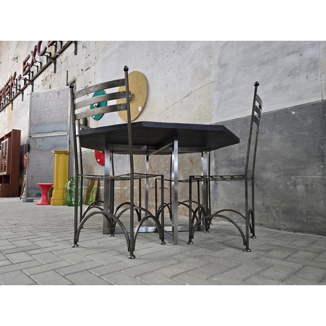 French Minimalist Dining Chairs and Slate Table, 1978, Set of 5 For Sale - Image 4 of 18