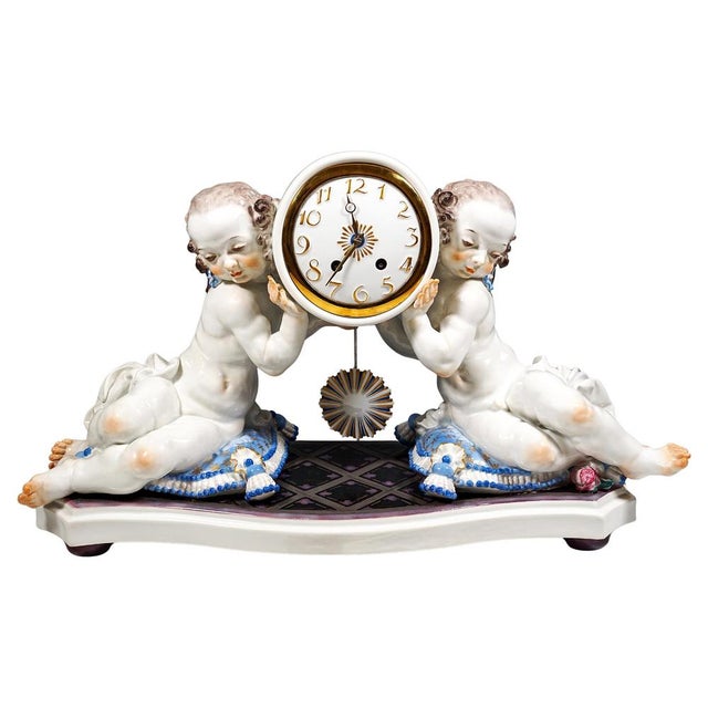 Vintage Art Deco Mantle Clock with Two Putti by Paul Scheurich for Meissen, 1920s For Sale - Image 13 of 13