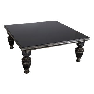 Vintage Italian Black and Silver Coffee Table with Turned Legs, 1980s For Sale