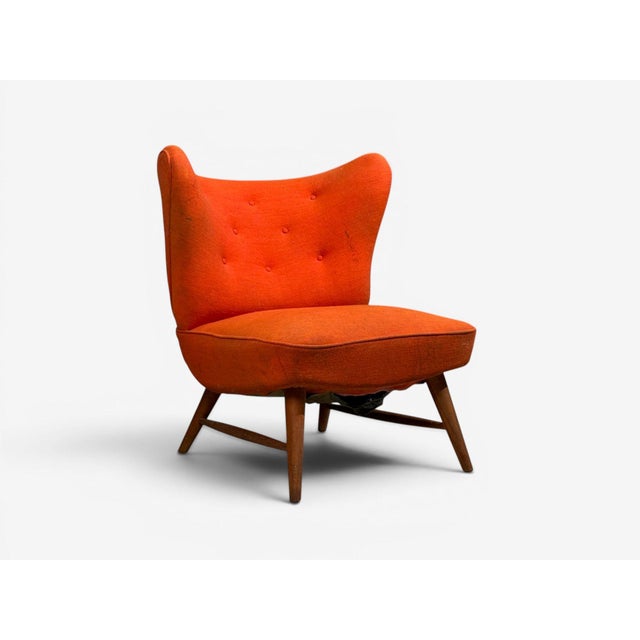 Elias Svendberg, Rare Easy Chair, Wood, Red Fabric, Sweden, 1940s For Sale - Image 4 of 12
