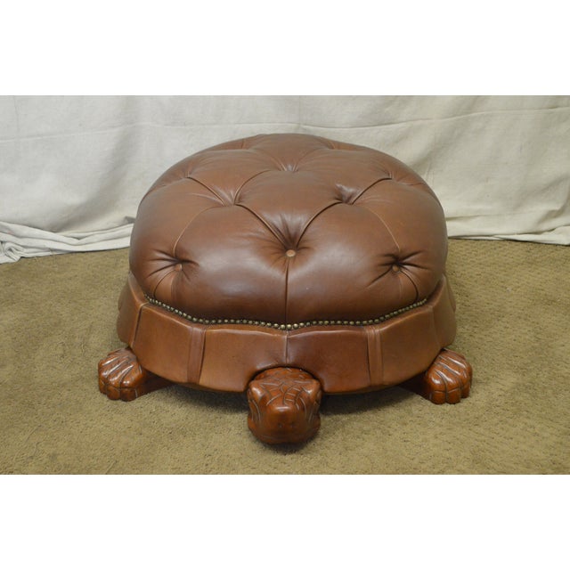 Vanguard Large Tufted Leather Turtle Ottoman Chairish