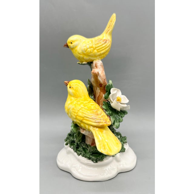 Yellow Vintage Italian Ceramic Yellow Bird Figurine With Applied Flowers and Foliage – Traditional, Cottage For Sale - Image 8 of 14