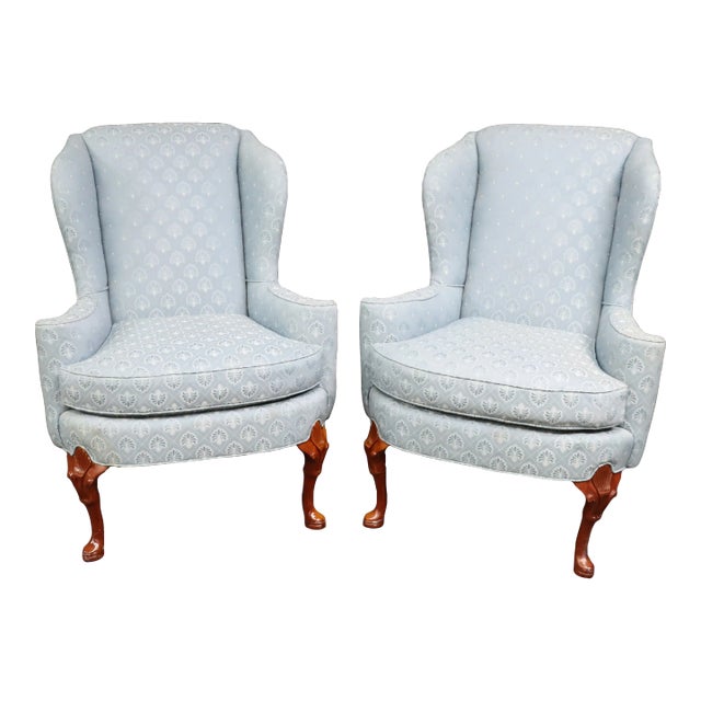 Lane Blue Wingback Chairs/Pair For Sale