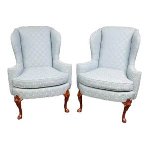 Lane Blue Wingback Chairs/Pair