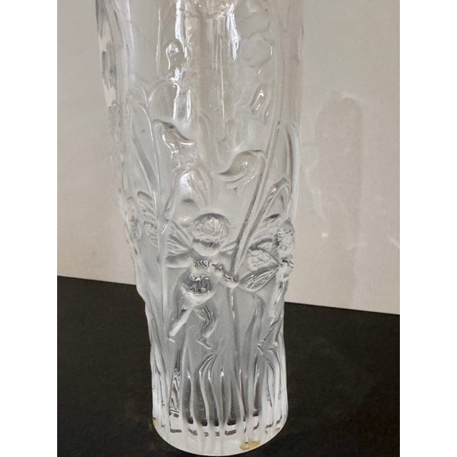 1990s Lalique Elfes Crystal Vase Signed Birds and Botanical Relief 5.5" For Sale - Image 5 of 7