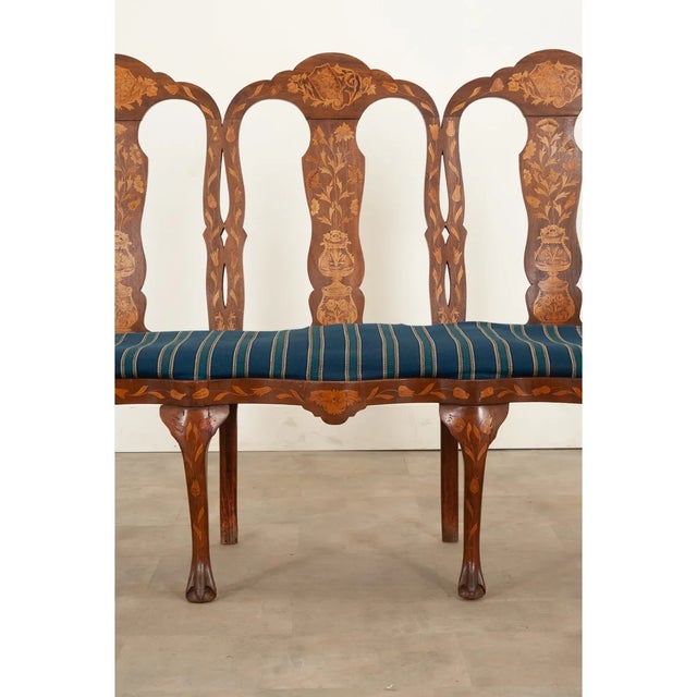 Wood Dutch 18th Century Three-Seat Marquetry Inlay Settee For Sale - Image 7 of 13