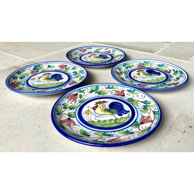 Circa 1999 Vietri “Galletto” Collection Hand Painted Ceramic Dessert Plates, Italy – Set of 4 For Sale - Image 12 of 18