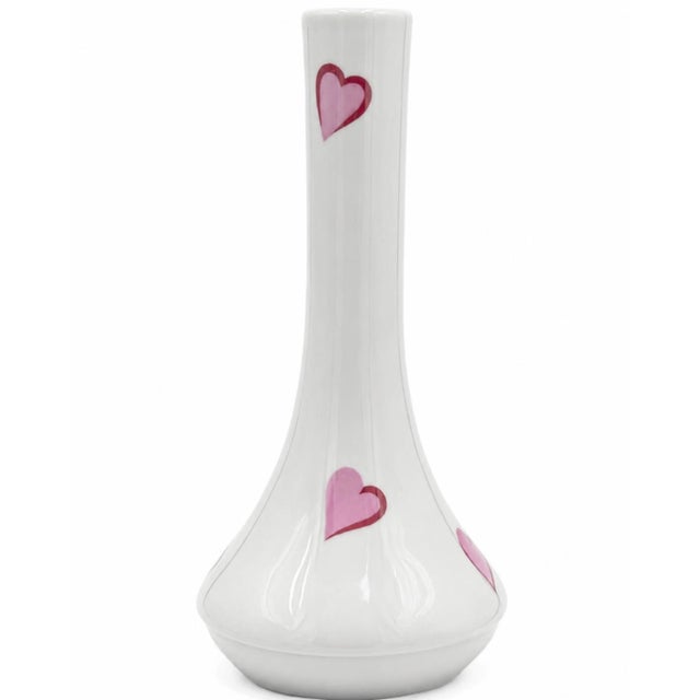 Mid 20th Century Mid 20th Century D. Porthault Paris Les Coeurs Pink Hearts Porcelain Bud Vase Limoges For Sale - Image 5 of 9