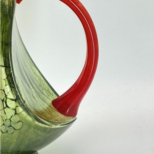 Kjell Engman Kosta Boda "Corfu" by Kjell Engman Art Glass Jug (Green With Orange Handle) Signed #7080512 For Sale - Image 4 of 18