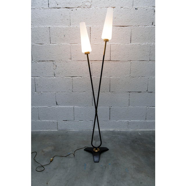 Arlus Floor Lamp with Tripod Base and Ribbed Glass Lamps, 1950 For Sale - Image 11 of 18