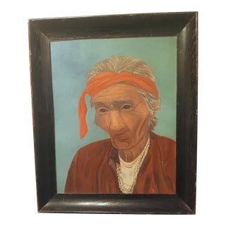 Mid 20th Century Classic Image of a Navajo Medicine Man, Oil Painting on Canvas Board., Framed For Sale