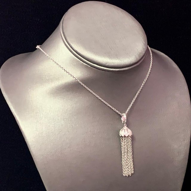 2010s Diamond Tassel Pendant Chain Necklace 18k Gold 0.15 TCW Certified For Sale - Image 5 of 10