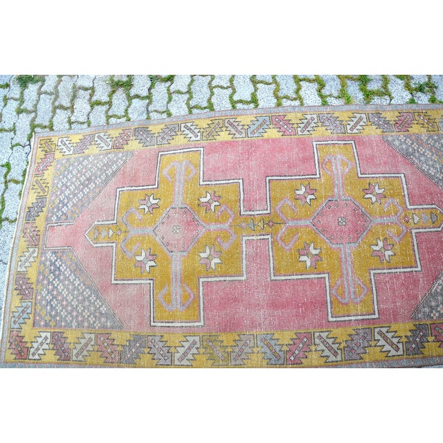 Textile Vintage Pink and Yellow Rug For Sale - Image 7 of 13