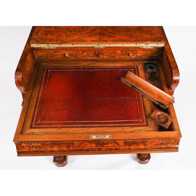 Antique Victorian Burr Walnut and Inlaid Pop Up Davenport Desk, 19th Century For Sale - Image 9 of 18