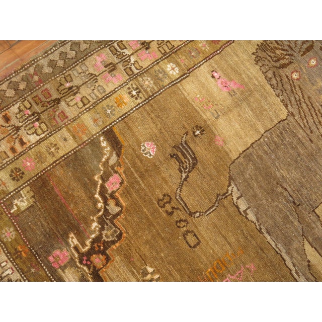 Wonderful Turkish Anatolian gallery size rug depicting a pair of large lions with other pictorial figures and humans. The...