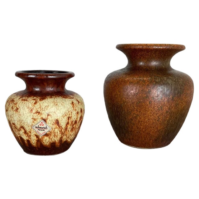 Multi-Color Pottery Fat Lava Vases from Scheurich, Germany, 1970s, Set of 2 For Sale