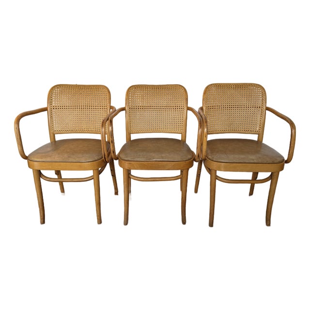 Mid 20th Century Set of 3 Bentwood Thonet 811 Prague-Style Armchairs - Made in Poland For Sale