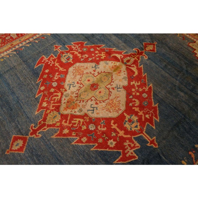 19th Century Refined Oushak Antique Turkish Angora Rug With Lovely Cross in the Center in Medallion Pattern For Sale - Image 5 of 12