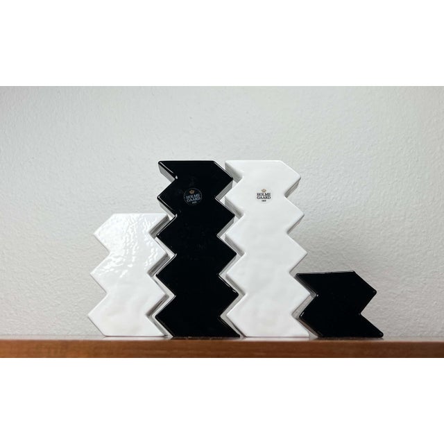 Postmodern Black and White Glass Candleholder by Halskov & Dalsgaard for Holmegaard, Set of 4 For Sale - Image 10 of 18