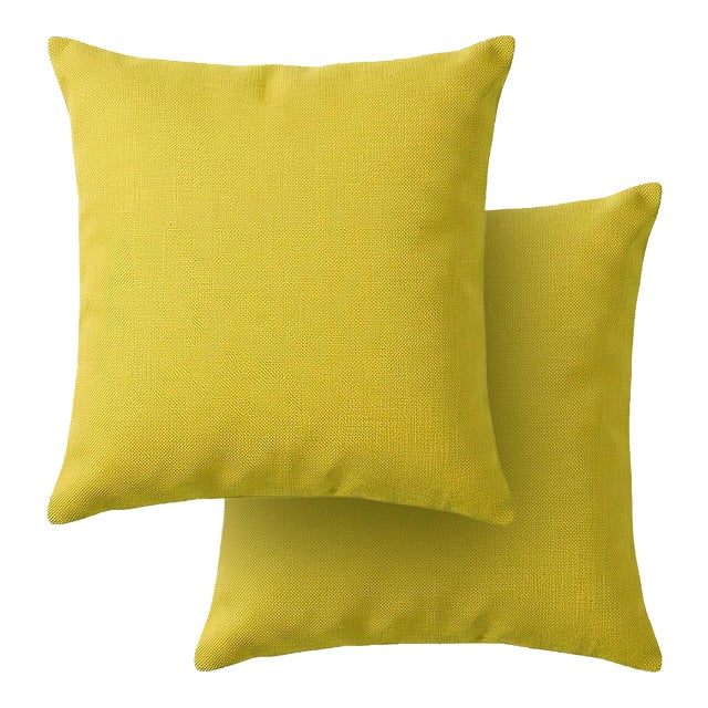 Outdoors and Indoors Contemporary Lemon Yellow Square Pillows by Arlene Angard, Set of 2 For Sale