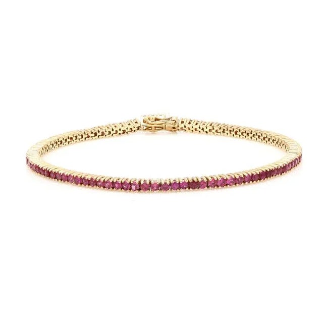 Art Deco Sleek 14k Yellow Gold 4.56Ct Pink Tourmaline Tennis Bracelet by VRJewels For Sale - Image 3 of 8
