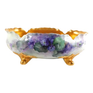 1930s Jc Jaeger Bavaria Large Purple Floral Serving Bowl With Gold Inside For Sale
