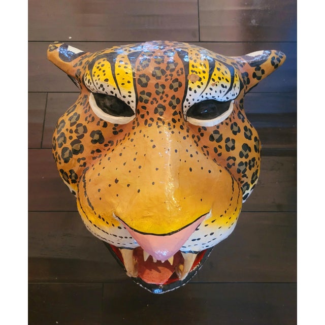 Paper Huge Whimsical Paper Mache Italian Colorful Tiger Wall Mask Room Decor For Sale - Image 7 of 9