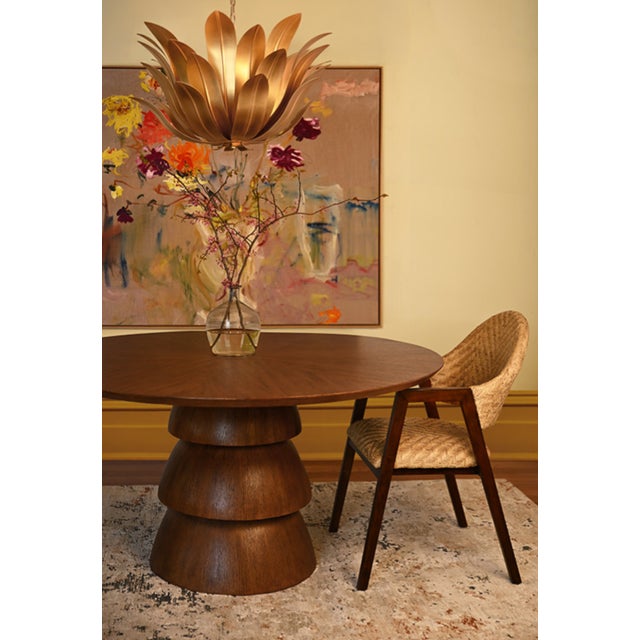 Tan Matthew Izzo Home Walter Round Back Woven Rattan Dining Chair With Dark Wood Frame For Sale - Image 8 of 10