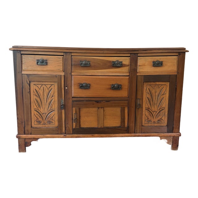 Antique 1890’s Art Nouveau Carved Oak Side Board Buffet For Sale