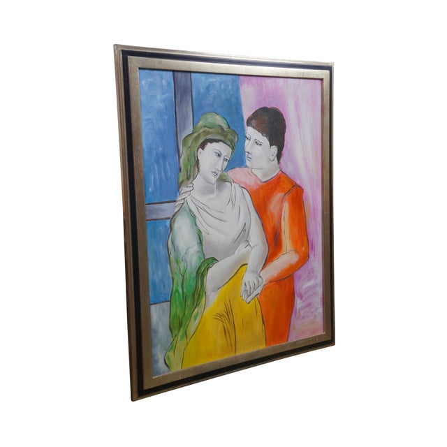 Vintage oil painting on canvas titled Les Amoureux (The Lovers), after Pablo Picasso. The original was painted in 1923 and...
