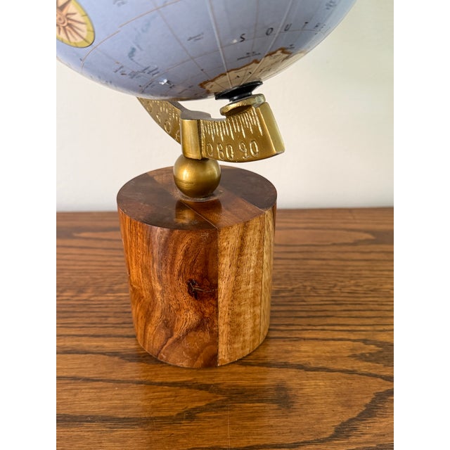 Blue Globe on Wooden Stand With Brass Meridian For Sale - Image 6 of 9