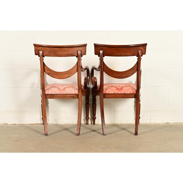 Baker Furniture Style English Regency Carved Mahogany Armchairs, Pair For Sale - Image 12 of 14