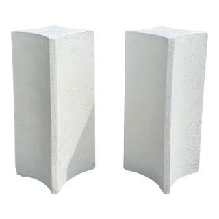 Vintage 30” Sculptural White Plaster Pedestals, a Pair For Sale