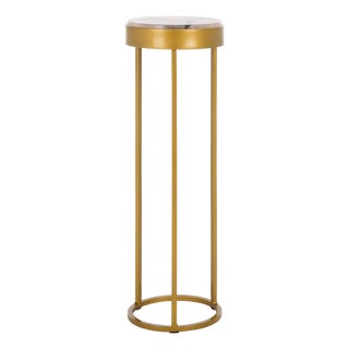 Hannahmarie Round Stone Drink Table in Gold with White Marble Top For Sale