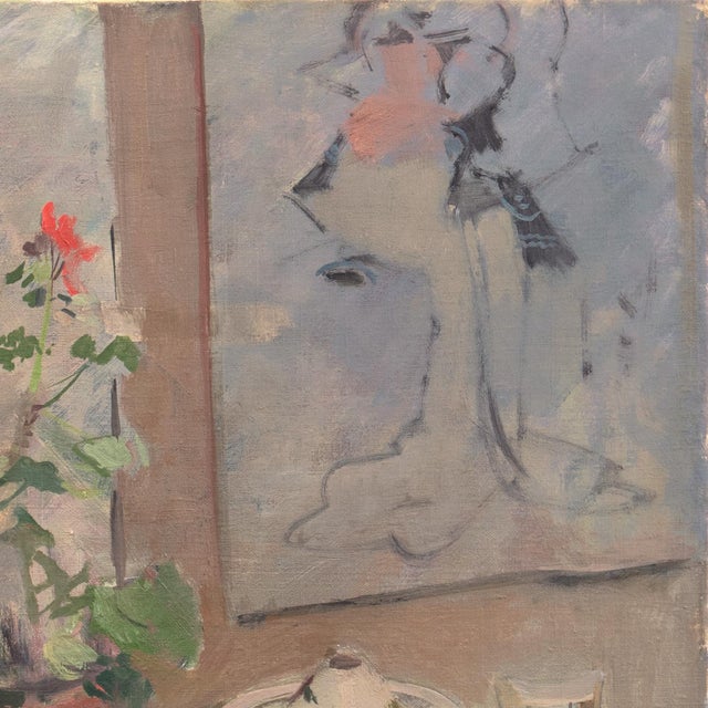 Antique White 'Still Life With Geranium' by Victor Isbrand, Paris, Post-Impressionist, Royal Academy, Denmark For Sale - Image 8 of 10