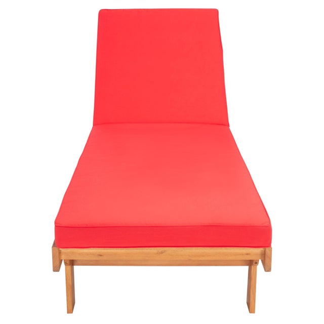 Newport Chaise Lounge Chair with Side Table, Natural/Red Cushion For Sale - Image 12 of 13
